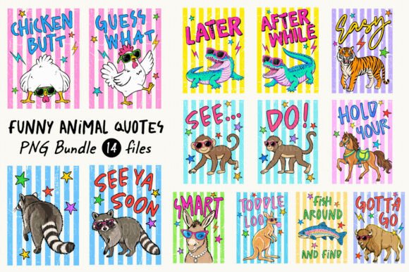 Download Funny Animal Quotes Striped Bundle PNG - Funny animal Collection
