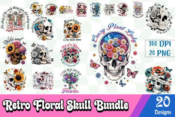 Download Retro Floral Skull Sublimation Bundle - Skull sublimation Collection