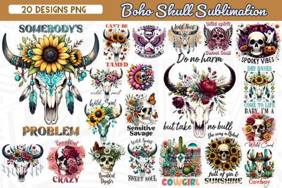 Download Boho Skull Sublimation Bundle - Skull sublimation Collection