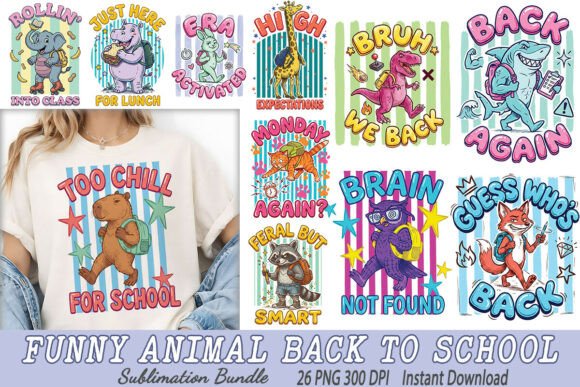 Download Funny Animal Back to School Sublimation - Funny animal Collection