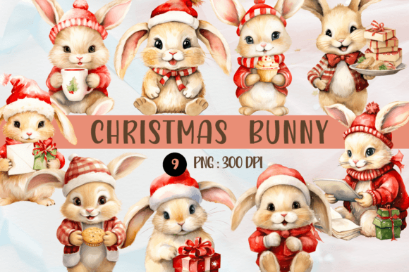 Download Watercolor Christmas Bunny PNG Cliparts - Premium Resources